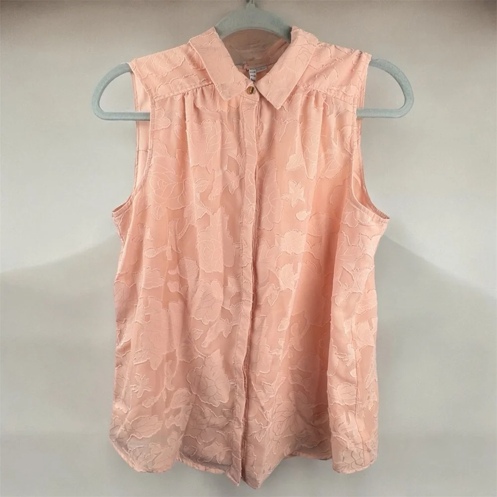 Elle Floral Dusty Rose Peach Sleeveless Blouse Floral Jacquard Weave Lace Small - Picture 3 of 12